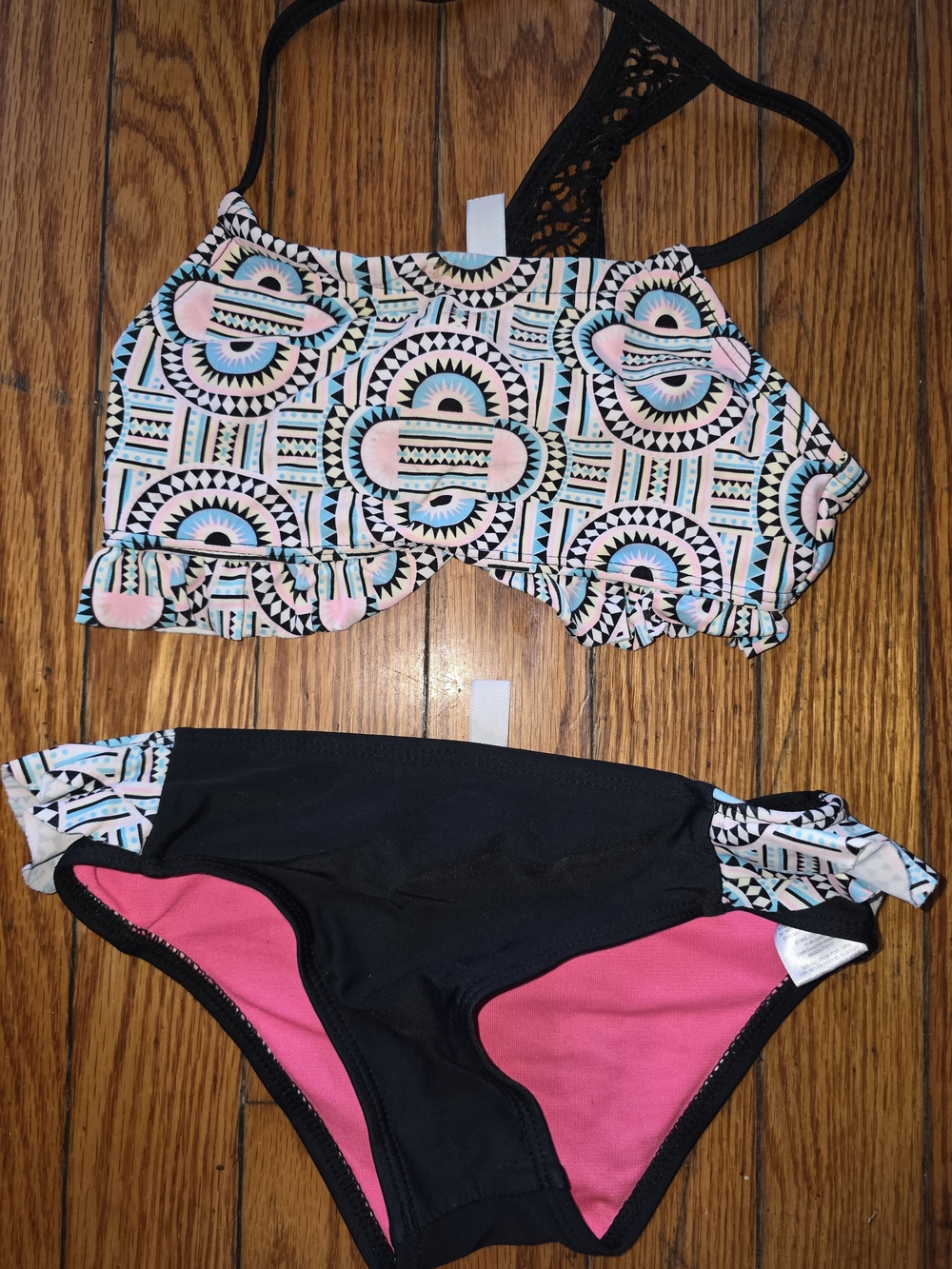 Limited Too Girls Black, Pink & Teal Geometric Swim Bikini